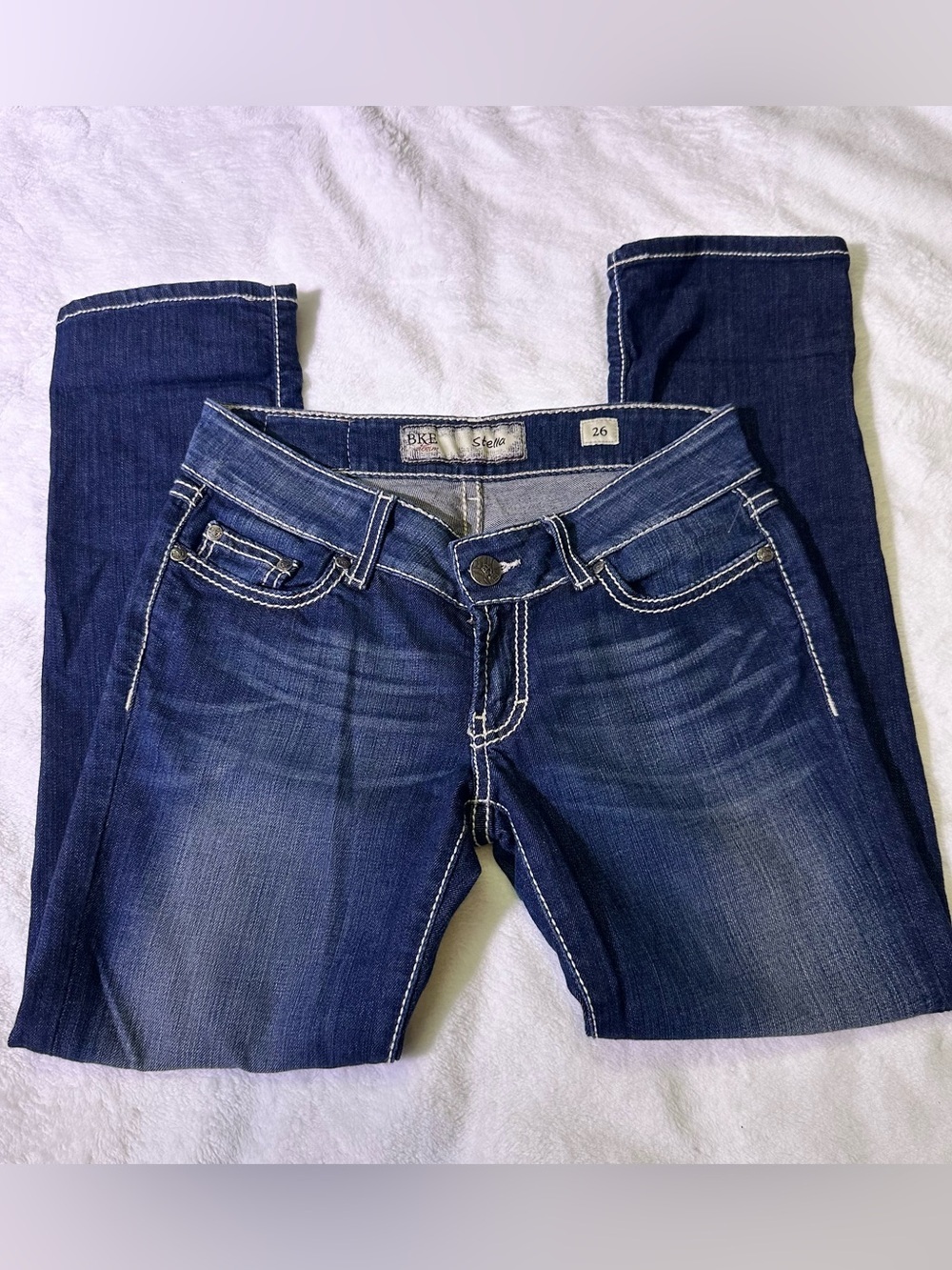 BKE Women's Skinny Jeans in Dark Blue with Contrast Stitching